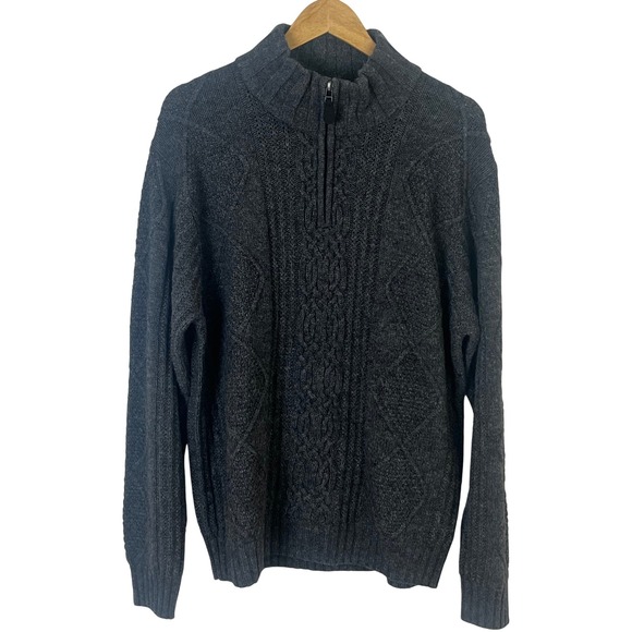 Joseph A Banks Men's Dark Gray Lambs Wool Blend Sweater 1/4 Zip Cable Knit Large - Picture 1 of 6